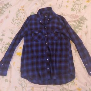 Soft Blue Flannel with Pearl Snap Closure Buttons